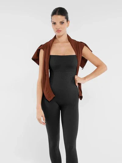 Valantomode | Seamless Yoga Bodysuit with Built-in Bra and Sculpted Butterfly Back