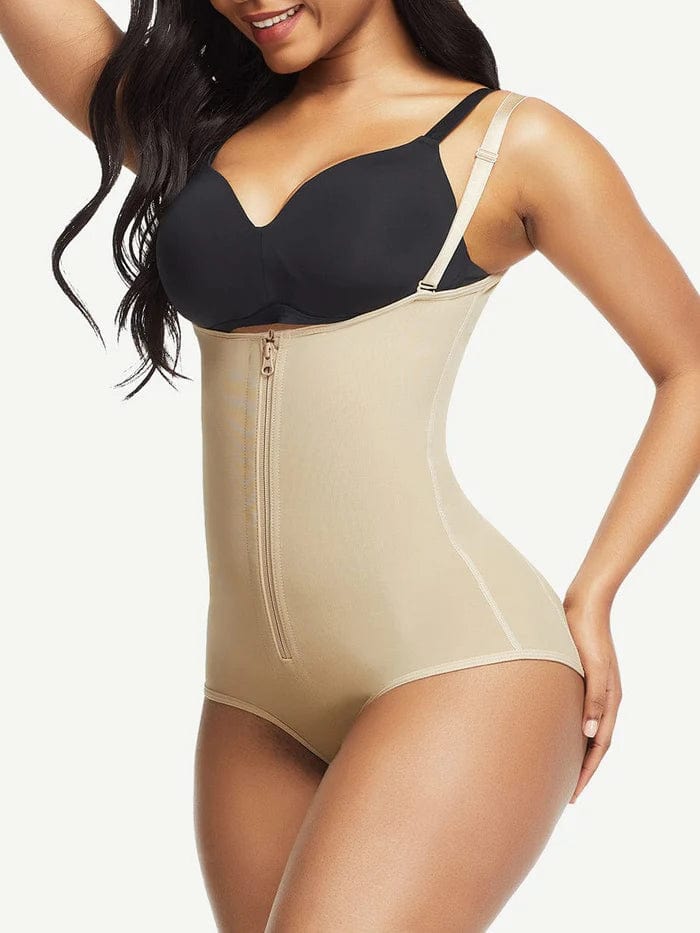 Valantomode | Front Zipper Waist Trainer Bodysuit with Adjustable Straps