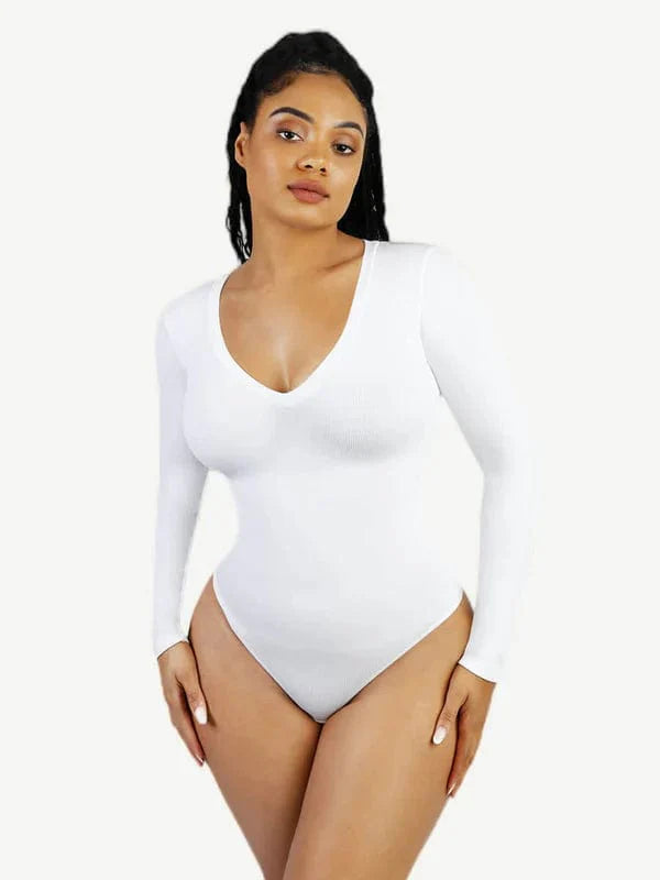 Valantomode | V-Neck Tummy Control Thong Shapewear Bodysuit