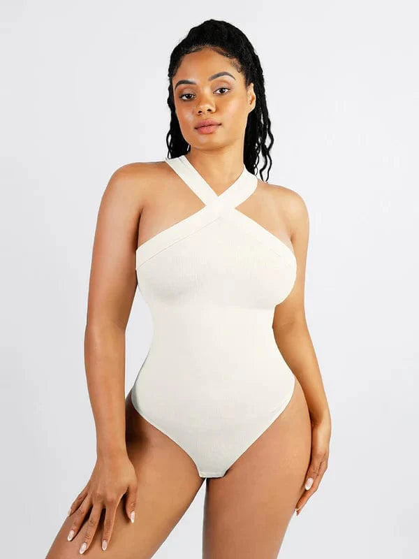 Valantomode | Seamless Halter Neck Criss-Cross Shapewear Bodysuit