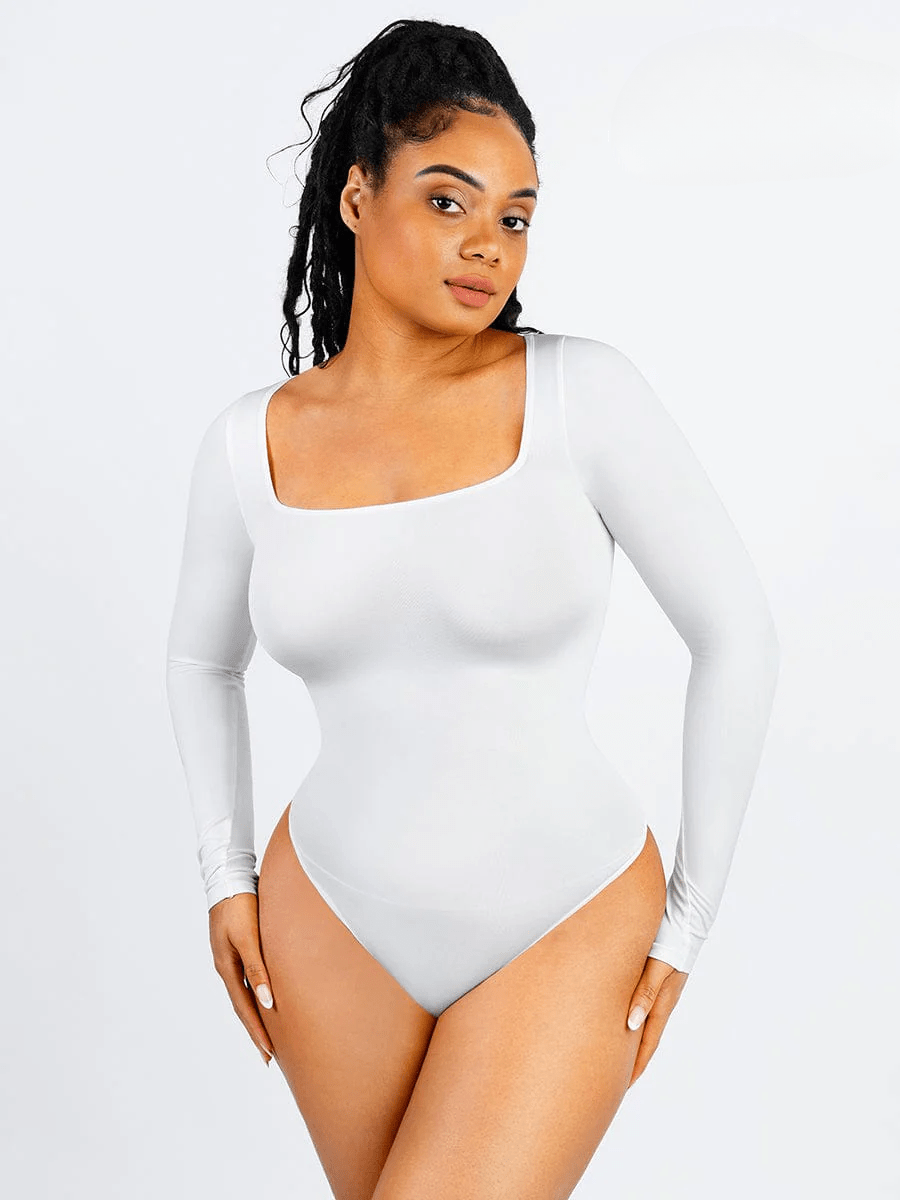Valantomode | Long Sleeve Shapewear Bodysuit with Square Neck and Tummy Control