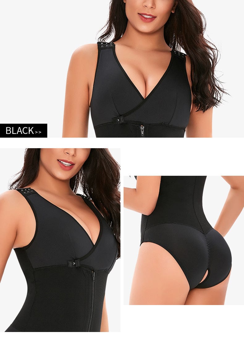 Valantomode | Adjustable Straps Zippered Tummy Control Shapewear Bodysuit