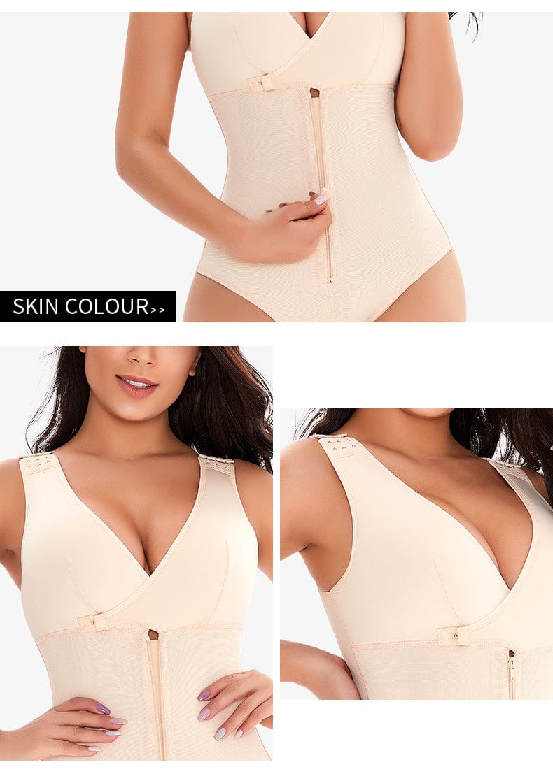 Valantomode | Adjustable Straps Zippered Tummy Control Shapewear Bodysuit