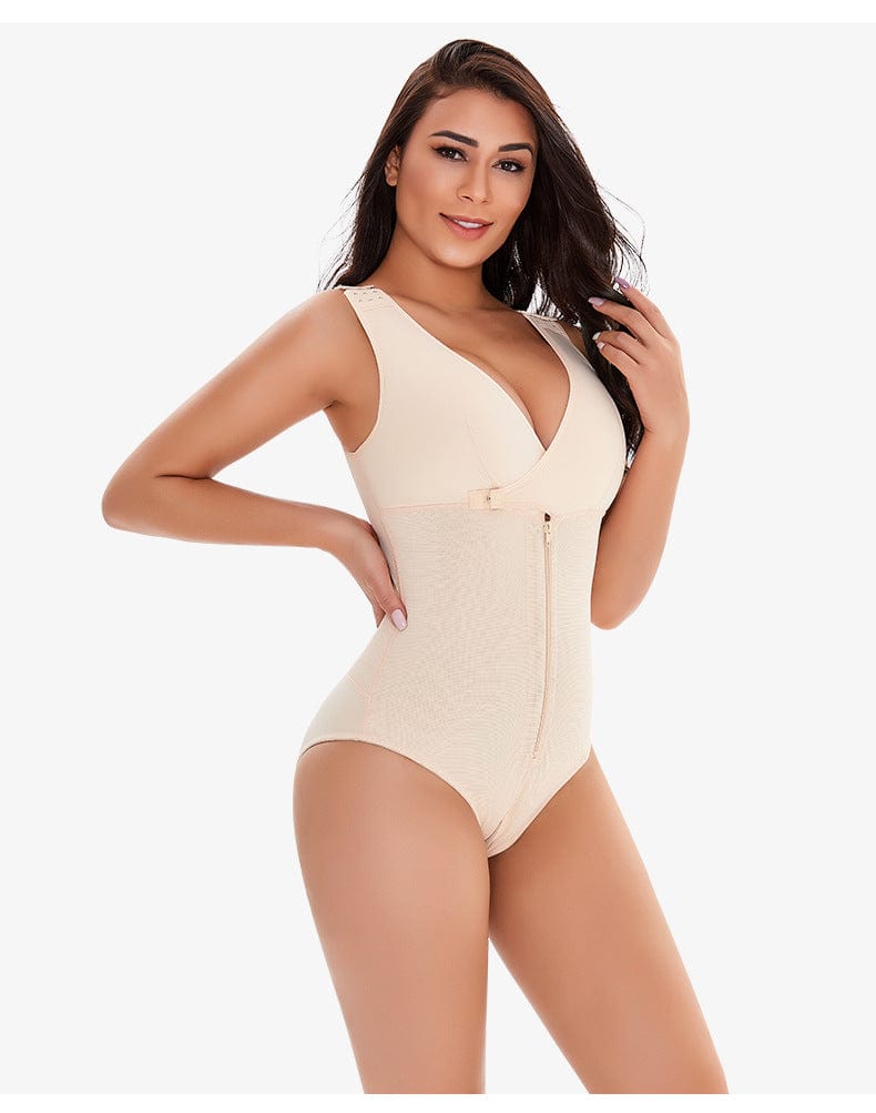 Valantomode | Adjustable Straps Zippered Tummy Control Shapewear Bodysuit