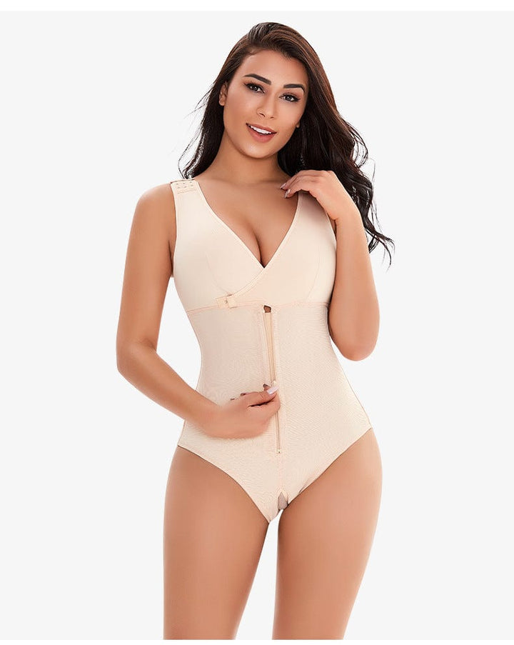 Valantomode | Adjustable Straps Zippered Tummy Control Shapewear Bodysuit