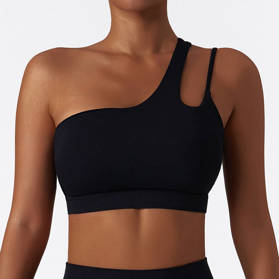 Valantomode | High Support One-Shoulder Asymmetrical Sports Bra for Women with Removable Pads