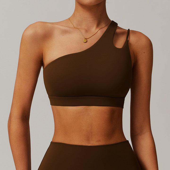 Valantomode | High Support One-Shoulder Asymmetrical Sports Bra for Women with Removable Pads