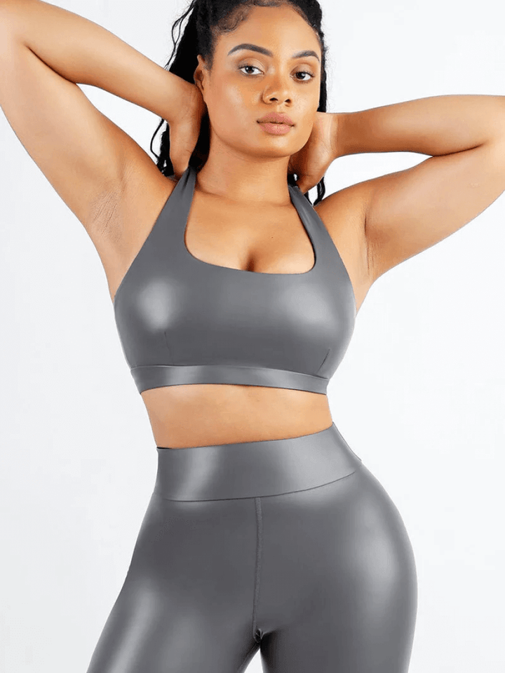 Valantomode | Silver Film Sauna Sports Bra with Removable Cups for Shaping
