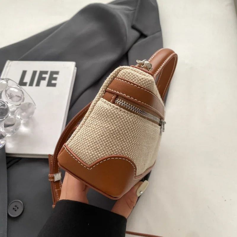 Valantomode | Odyssey Micro-Contour – Premium Two-Tone Canvas & Vegan Leather Mini Crossbody Bag