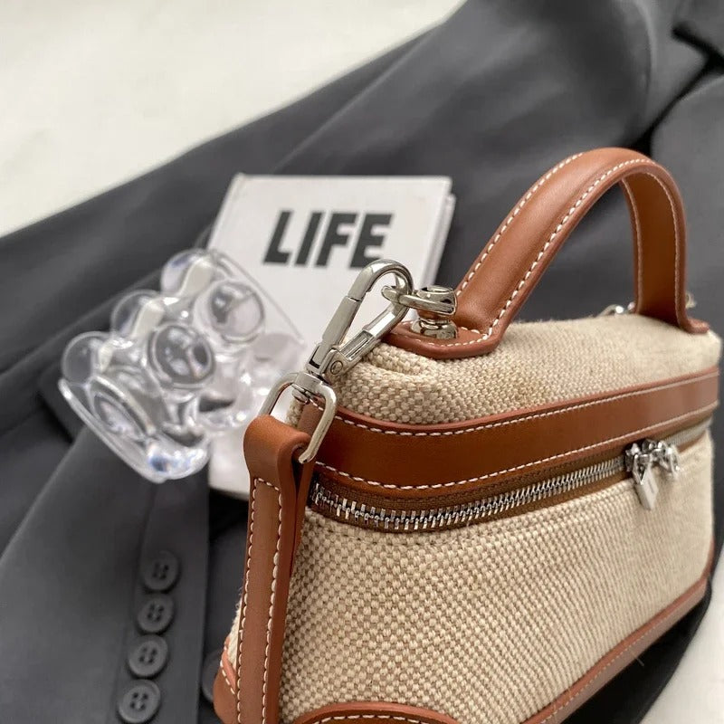 Valantomode | Odyssey Micro-Contour – Premium Two-Tone Canvas & Vegan Leather Mini Crossbody Bag