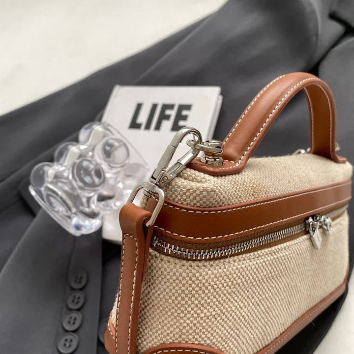 Valantomode | Odyssey Micro-Contour – Premium Two-Tone Canvas & Vegan Leather Mini Crossbody Bag