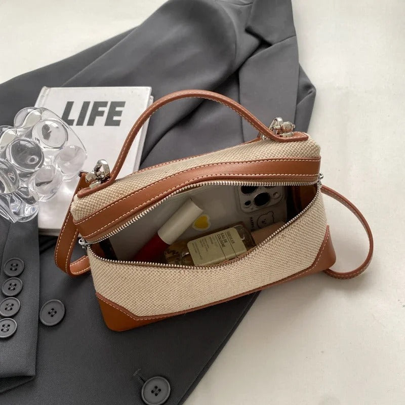 Valantomode | Odyssey Micro-Contour – Premium Two-Tone Canvas & Vegan Leather Mini Crossbody Bag
