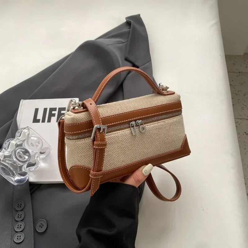 Valantomode | Odyssey Micro-Contour – Premium Two-Tone Canvas & Vegan Leather Mini Crossbody Bag