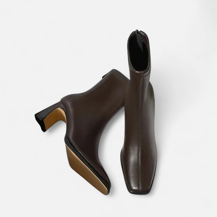 Valantomode | Women’s Vintage Square-Toe Ankle Boots – Retro Executive Leather Booties