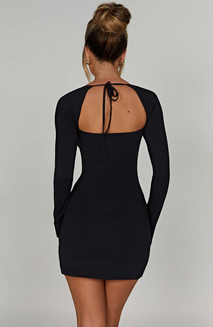 Valantomode | Chic Black Mini Dress with Square Neck for Night Out