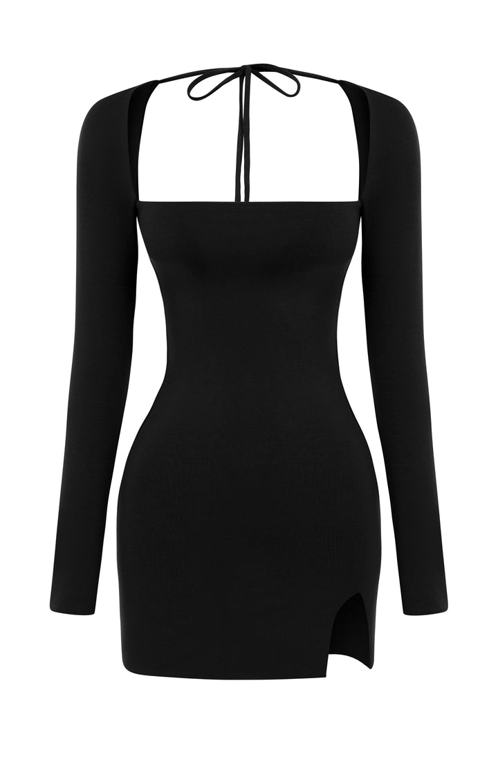 Valantomode | Chic Black Mini Dress with Square Neck for Night Out