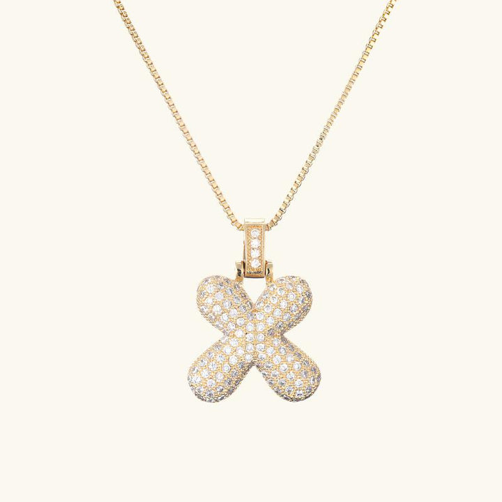 Valantomode | Plated Letter Luxe Necklace with Alphanumeric Architecture and Refractive Assets