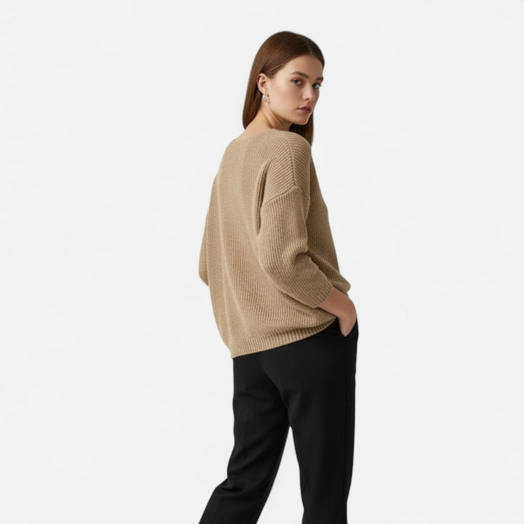 Valantomode | Women’s V-Neck Pullover Sweater – Essential Metropolitan Knitwear