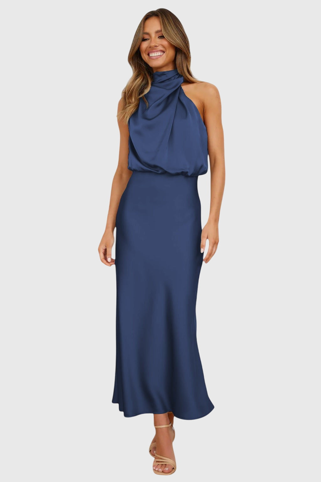 Valantomode | Stylish Satin Halter Dress for Evening Parties