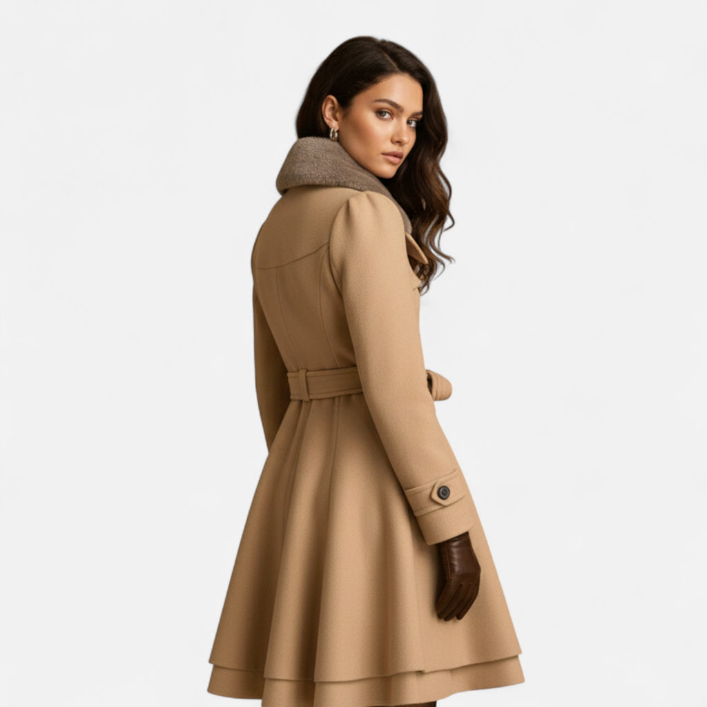 Valantomode | Women’s Wool Belted Fur-Collar Coat