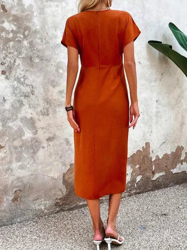 Valantomode | Ruches V-Neck Wrap Dress for Effortless Elegance