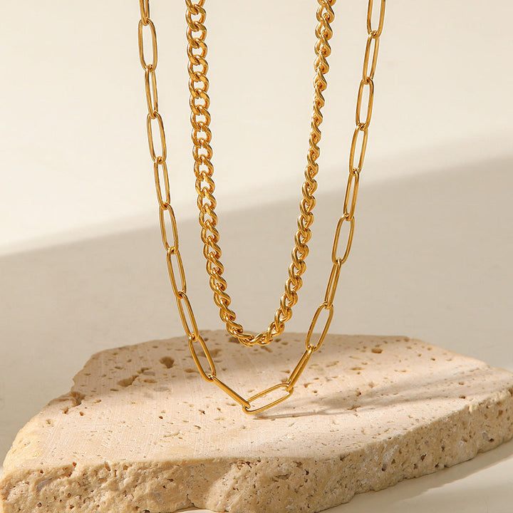Valantomode | Plated Bella Layered Necklace with Paperclip and Curb Link Architecture