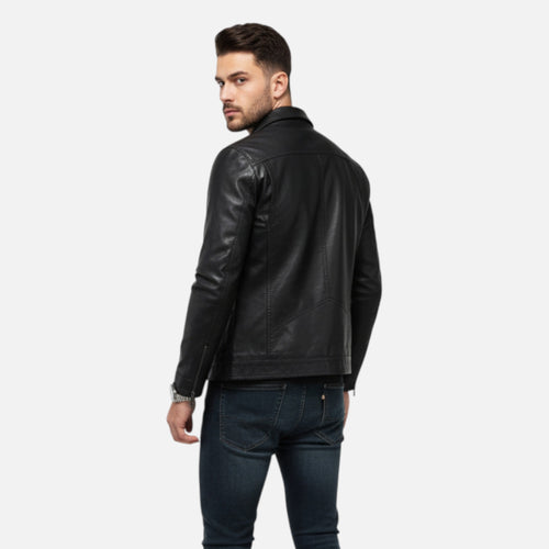 ValantoMode | Men’s Black Leather Coat – Modern Fit