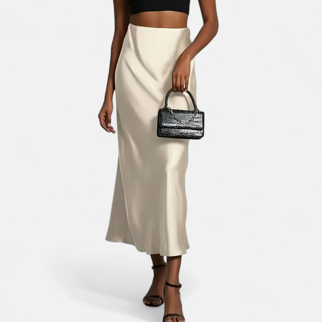 Valantomode | Women’s High-Waist Satin Midi Skirt