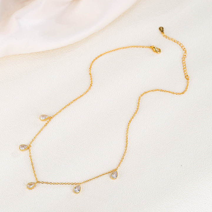 Valantomode | Plated Elysian Droplet Necklace with Serial Refractive Assets and Pendulous Geometry