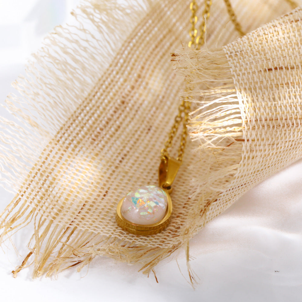 Valantomode | Plated Teardrop Necklace with Refractive Opalescent Asset for Women