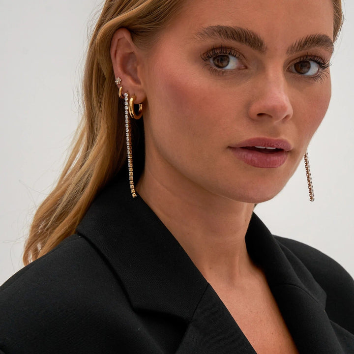 Valantomode | Lightweight Plated Linear Drop Earrings with AAAAA Diamond Simulants