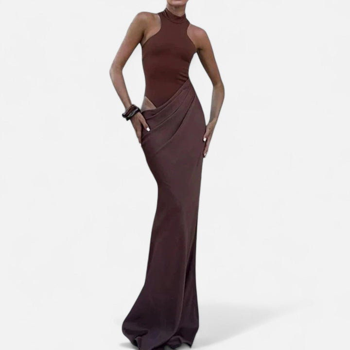 Valantomode | Women’s Satin Cut-Out Maxi Dress Silky Grace Sculpted Elegance