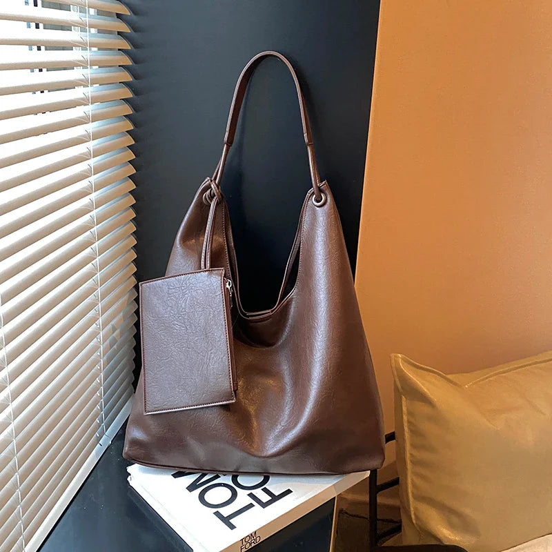 Valantomode | Aria Vertical Slouch – Premium Vegan Leather Oversized Tote with Modular Pouch