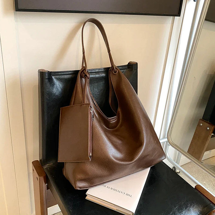 Valantomode | Aria Vertical Slouch – Premium Vegan Leather Oversized Tote with Modular Pouch