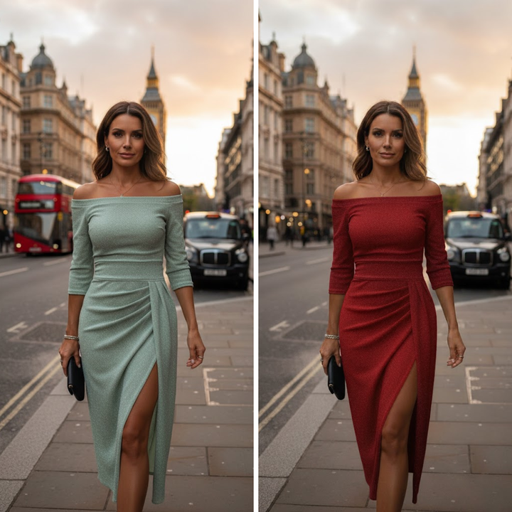 Valantomode | Stylish Midi Dress with Chic Side Slit for Fashion Lovers