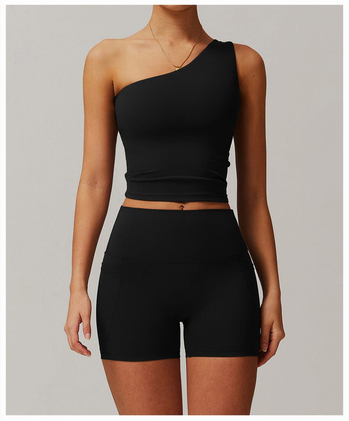 Valantomode | One-Shoulder Shaping Crop Top with Removable Chest Pads for Workouts