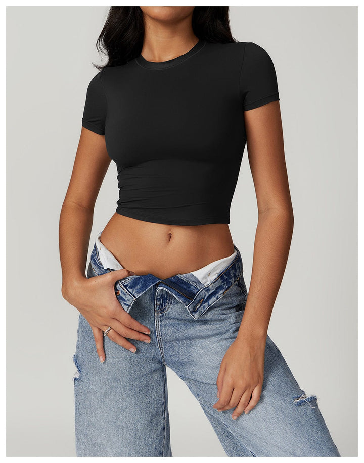 Valantomode | Women's Quick-Dry Shaping Crop Top - Breathable, Stretchable Activewear for Gym, Yoga, and Running