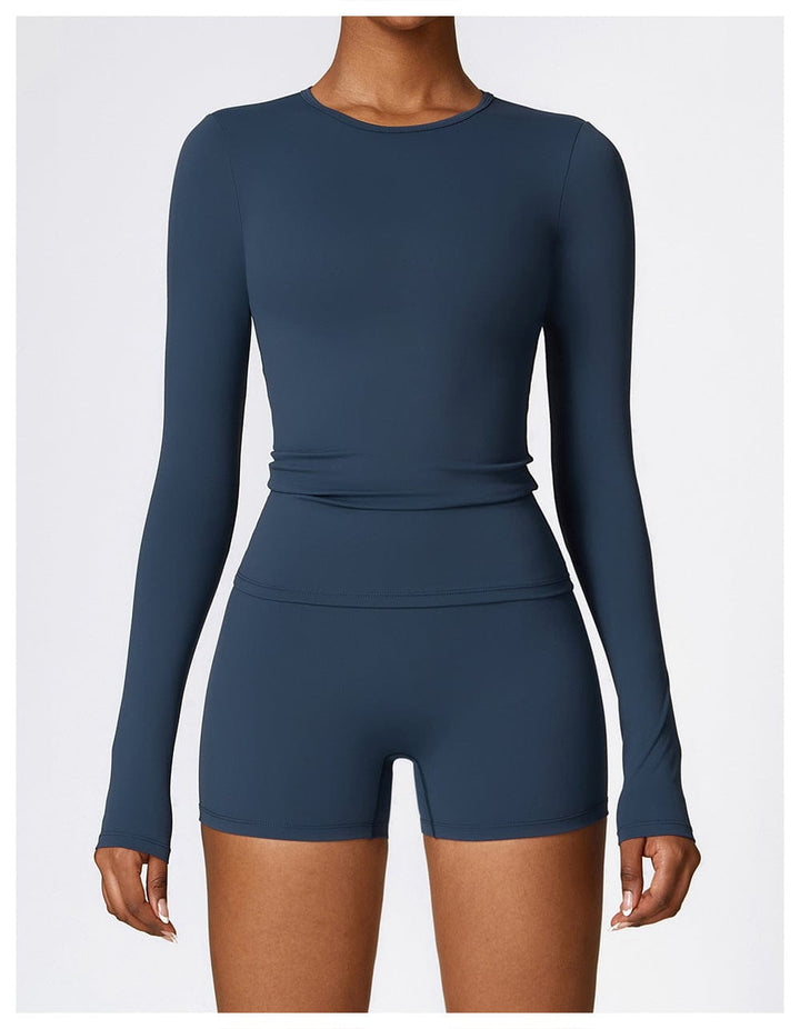 Valantomode | Women's Long Sleeve Round Neck Yoga and Fitness Shaping Shirt