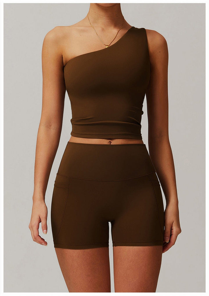 Valantomode | One-Shoulder Shaping Crop Top with Removable Chest Pads for Workouts