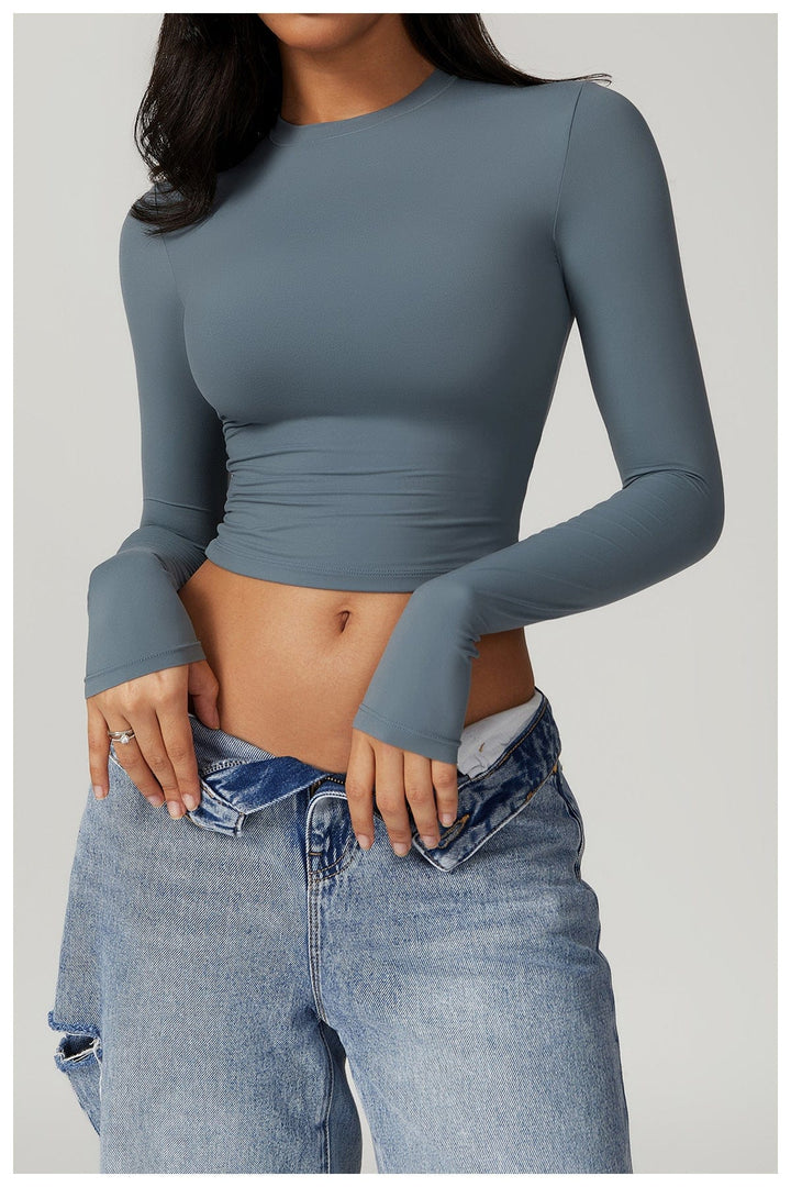 Valantomode | Seamless Long Sleeve Crop Top for Women - Yoga Shaping Design
