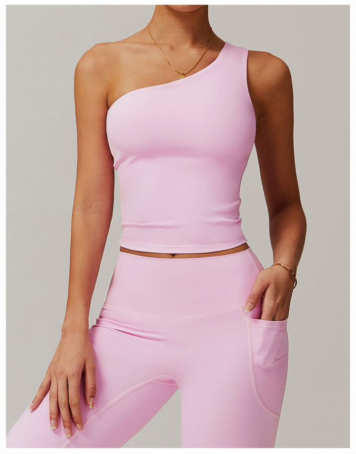 Valantomode | One-Shoulder Shaping Crop Top with Removable Chest Pads for Workouts