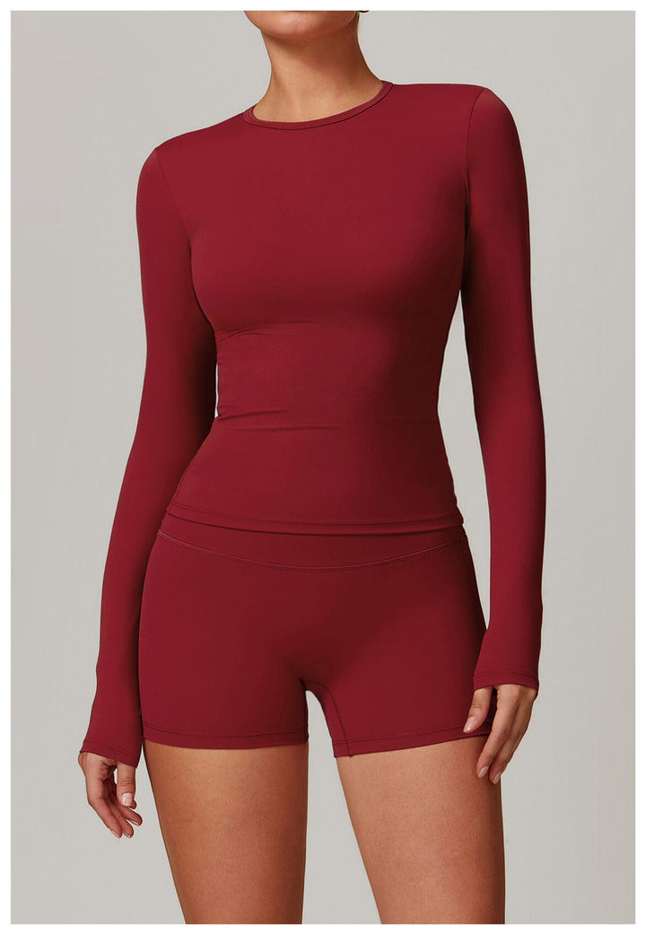 Valantomode | Women's Long Sleeve Round Neck Yoga and Fitness Shaping Shirt