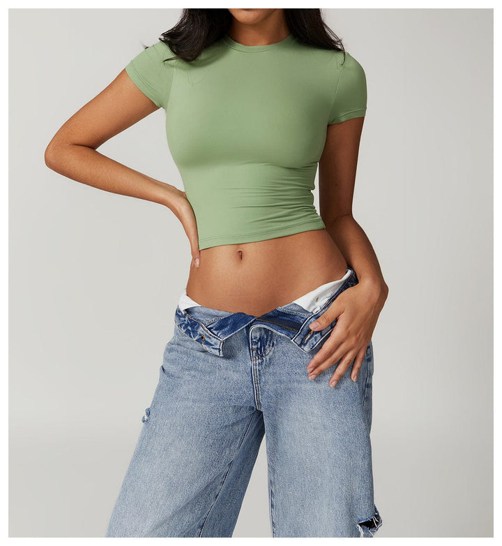 Valantomode | Women's Quick-Dry Shaping Crop Top - Breathable, Stretchable Activewear for Gym, Yoga, and Running