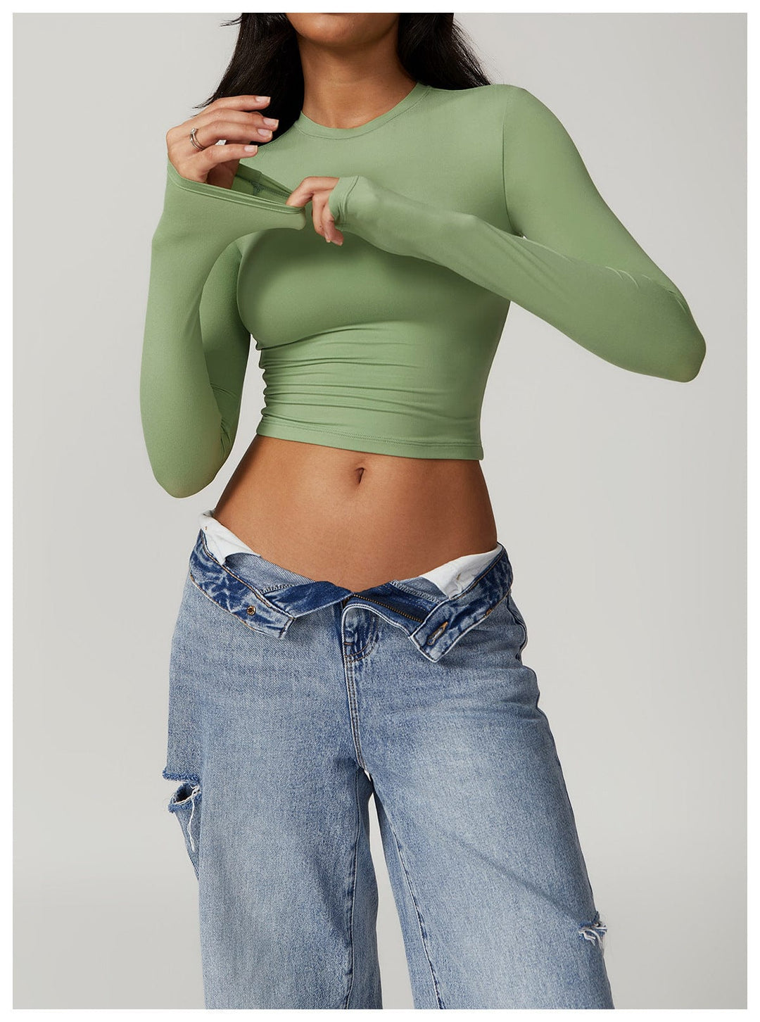 Valantomode | Seamless Long Sleeve Crop Top for Women - Yoga Shaping Design