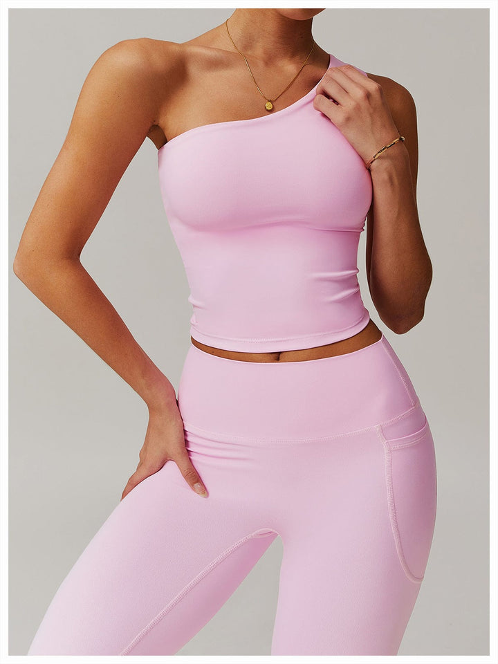 Valantomode | One-Shoulder Shaping Crop Top with Removable Chest Pads for Workouts