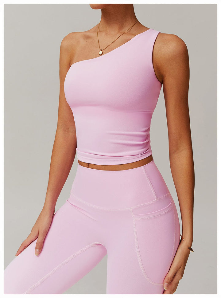 Valantomode | One-Shoulder Shaping Crop Top with Removable Chest Pads for Workouts