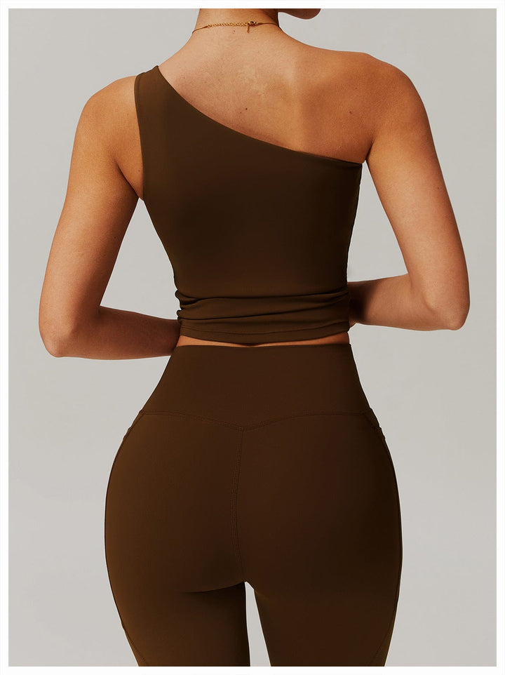 Valantomode | One-Shoulder Shaping Crop Top with Removable Chest Pads for Workouts