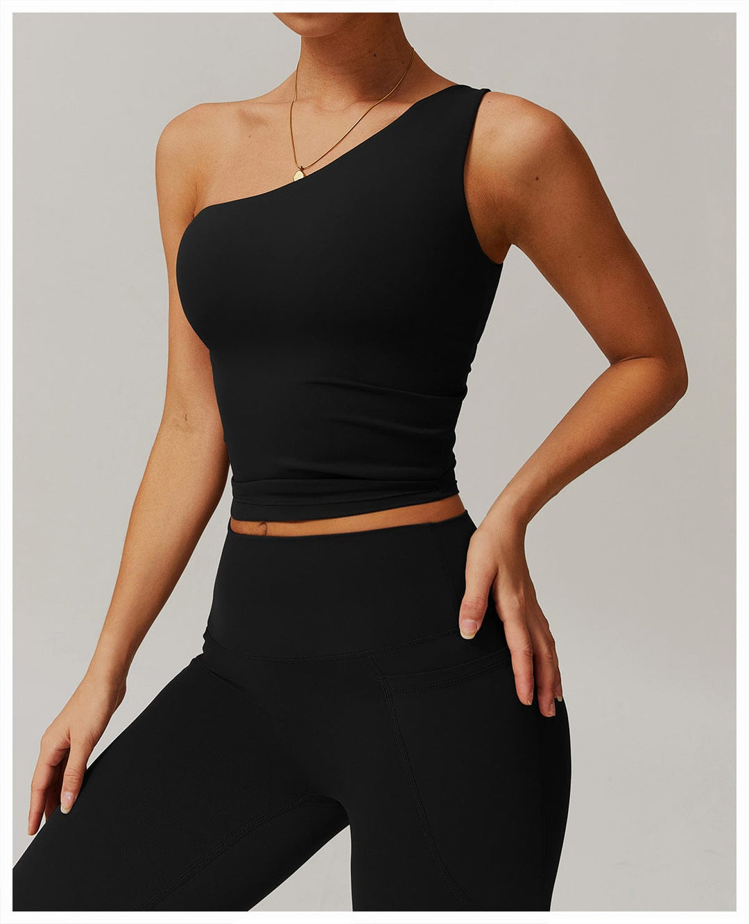 Valantomode | One-Shoulder Shaping Crop Top with Removable Chest Pads for Workouts