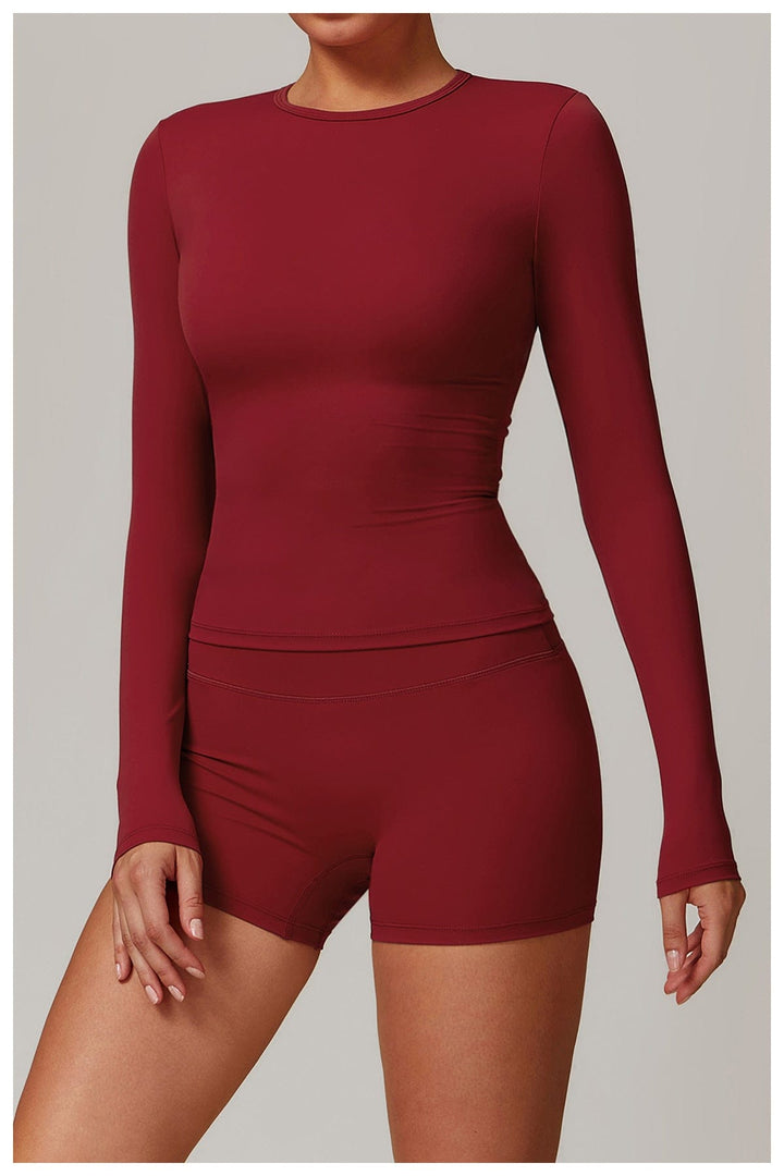 Valantomode | Women's Long Sleeve Round Neck Yoga and Fitness Shaping Shirt