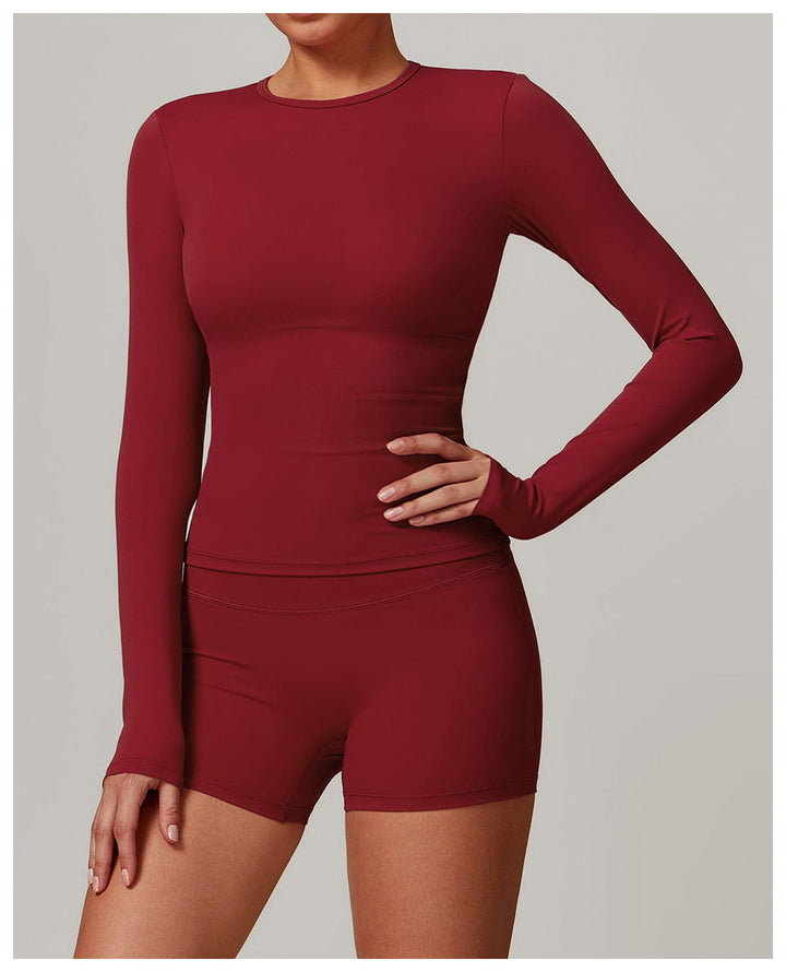 Valantomode | Women's Long Sleeve Round Neck Yoga and Fitness Shaping Shirt